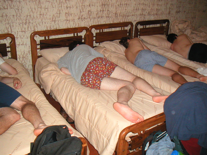 Hahaha - the boys in sardine room sleeping in identical positions...