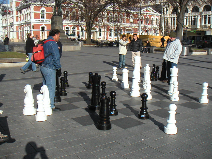 We started our short exploration of Christchurch at Cathedral Square where they have a huge chess board.