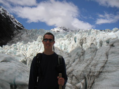Here I am standing at the farthest point we got up the glacier.  Behind me, the slope steepens and the ice cracks became too frequent and steep to traverse.