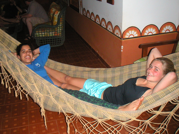 Aleha and Abbey chill in the "two person" hammock