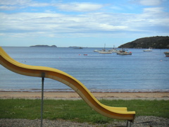 What a nice artsy shot: Halfmoon Bay with Yellow Slide in Foreground.