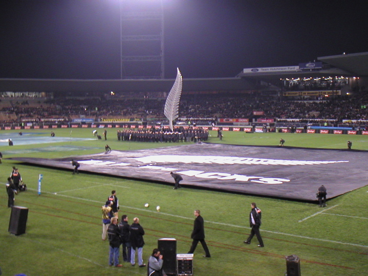 A big ol' choir sang in the middle of the field before the game began.