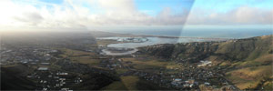 The hazy view of Christchurch from the top of Castle Rock.  We were probably on that winding road when I took the picture of this ridge earlier.