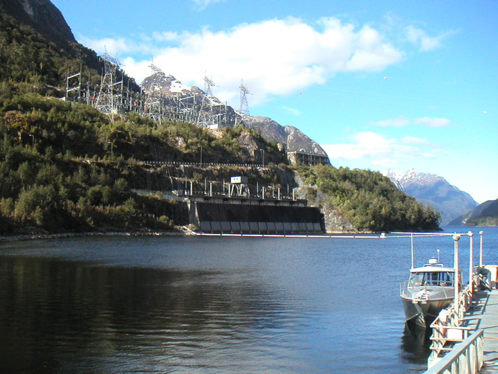 Here is the top of the power station itself as seen from the dock at the end of the lake.  This is the first hydro power plant in the world to refrain from raising the level of the lake.  Instead, the lake's volume is carefully regulated to mimic natural flood and drought cycles while providing a fairly constant stream of electricity from the power plant.