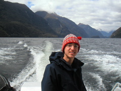 Robin chills out at the back of the boat as we cruise along Doubtful Sound.