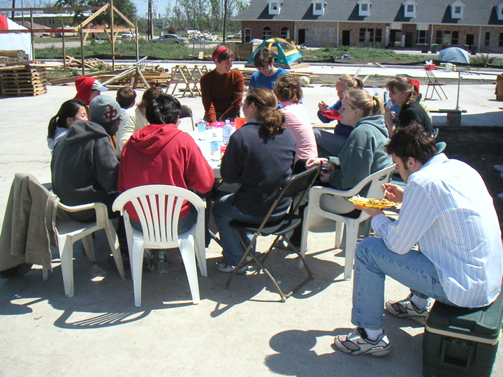 We usually ate meals outside like this.  The whole experience reminded me strongly of summer camp.