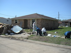 This was the house we worked on for two days.  Our "sanitary area" for water and snacks was on a sidewalk tile.