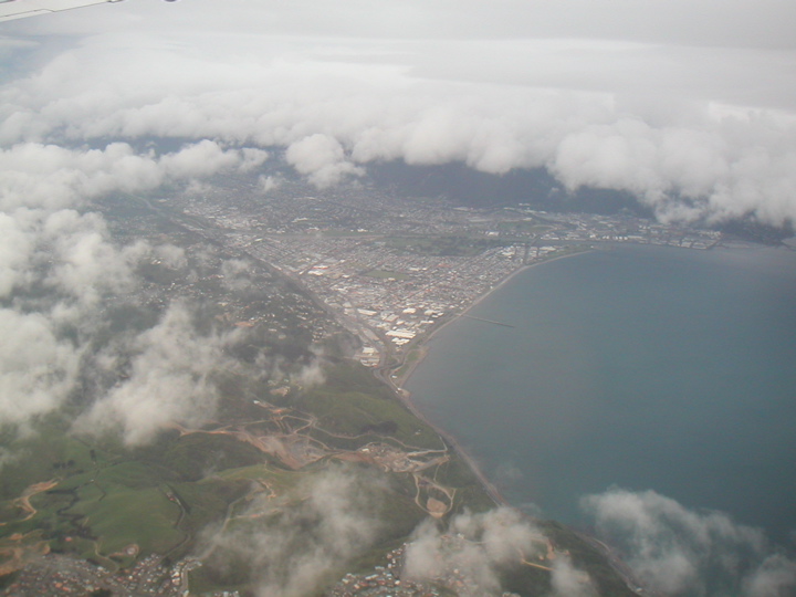 Flying over Wellington (on the way to Auckland).  Apparently a major fault line runs through this capital city.